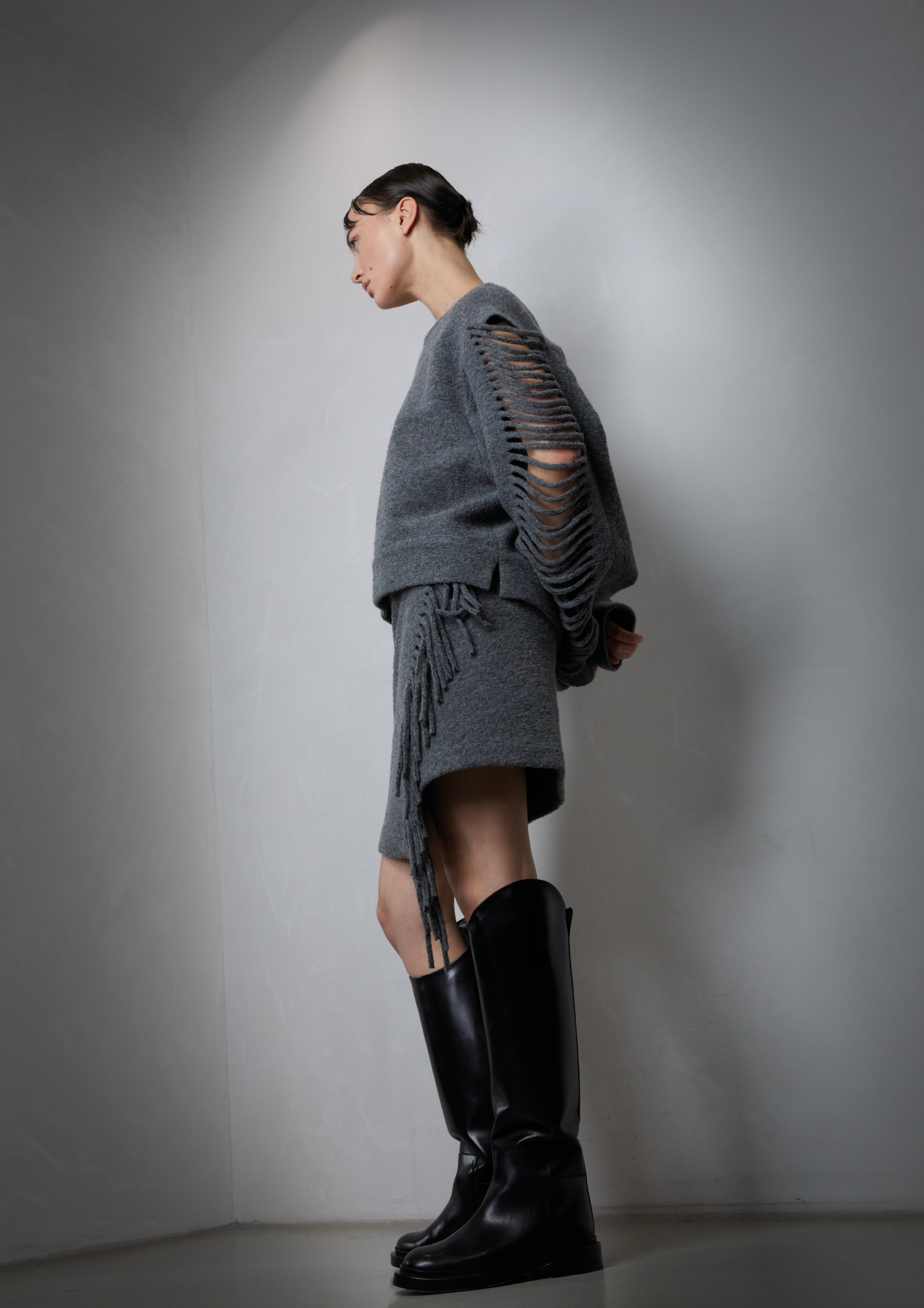 Uli Schneider - Woll Rock mit Fransen grau