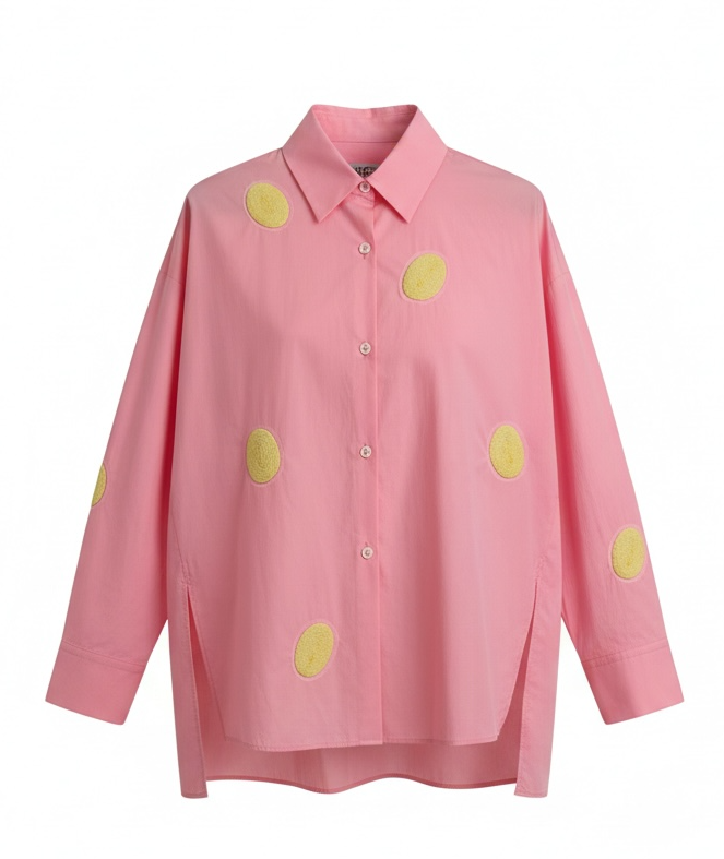 ODEEH - Baumwollbluse candy mit gehäkelten Punkten gelb