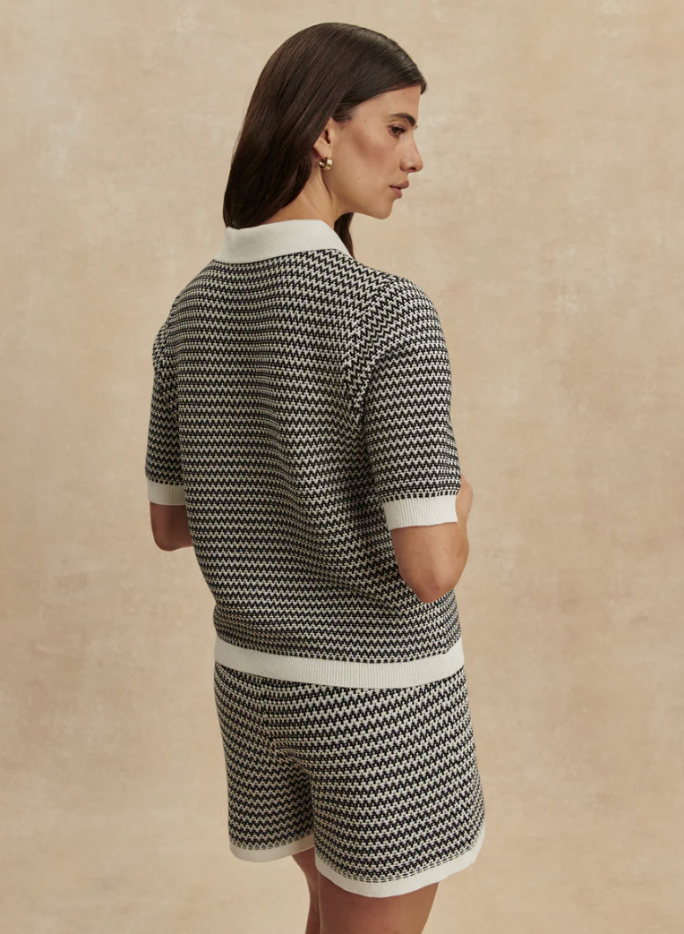 Varley - Strickpoloshirt schwarz/weiß