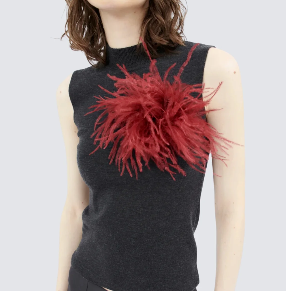Odeeh - Feather Brosche Burlesque Red