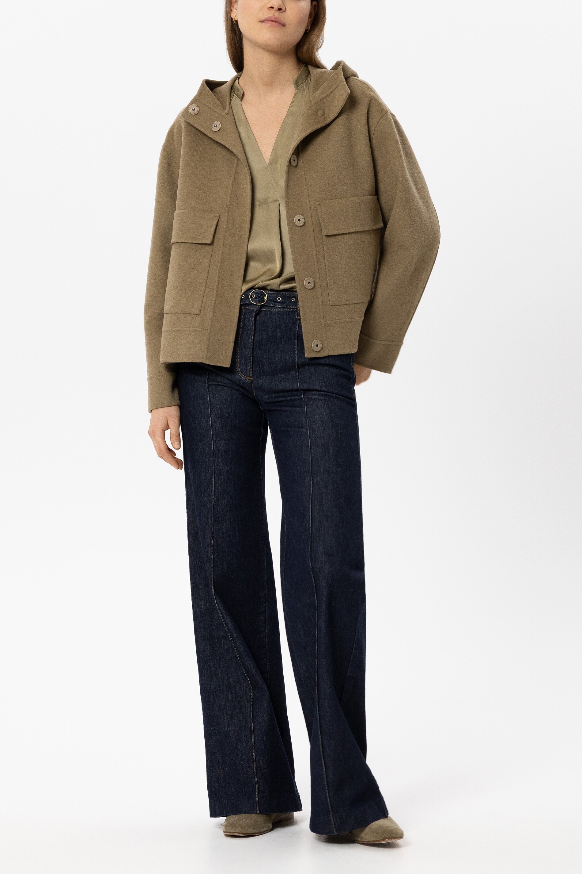 Luisa Cerano - Kapuzenjacke Salbei aus Wolle-Kaschmir-Mix