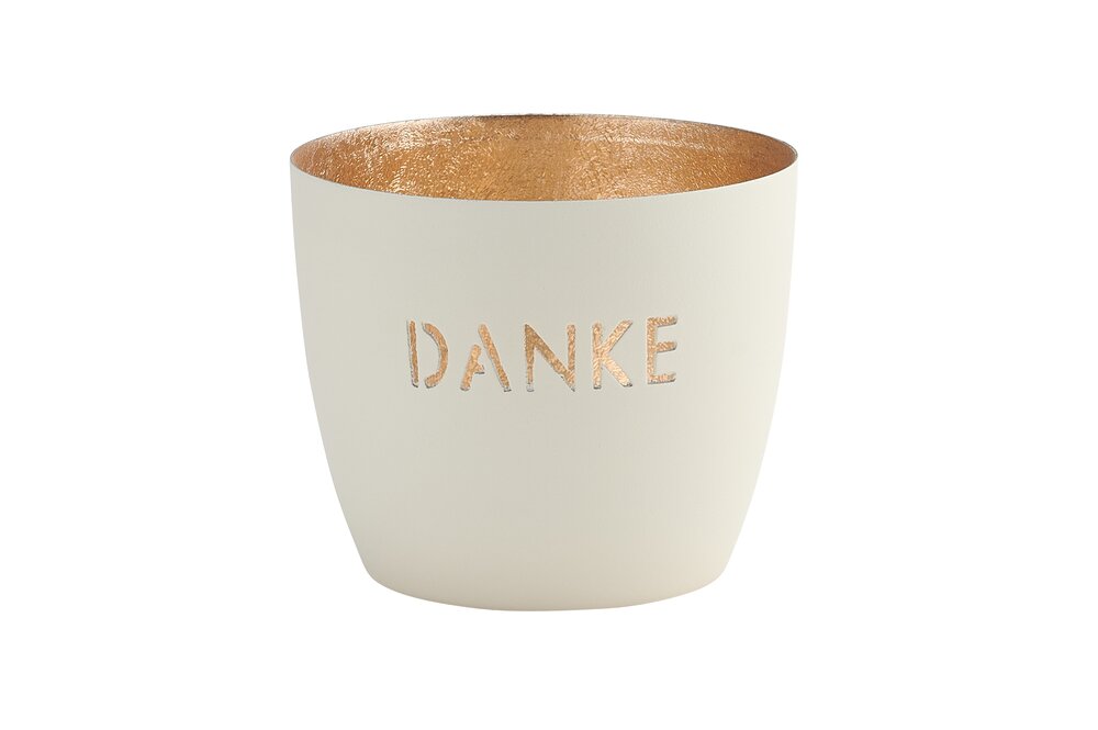 Madras Windlicht M  Danke weiß/gold
