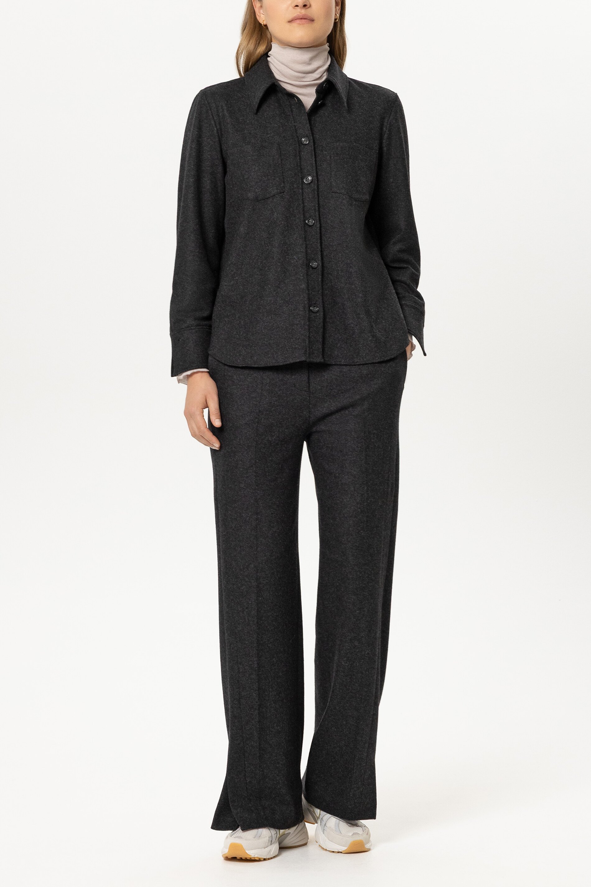 Luisa Cerano - Wide-Leg-Hose Anthrazit aus Wollflanell-Jersey
