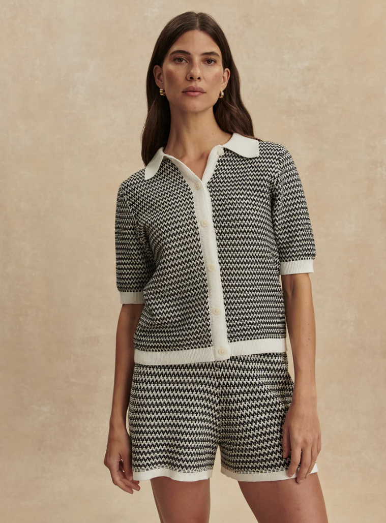 Varley - Strickpoloshirt schwarz/weiß