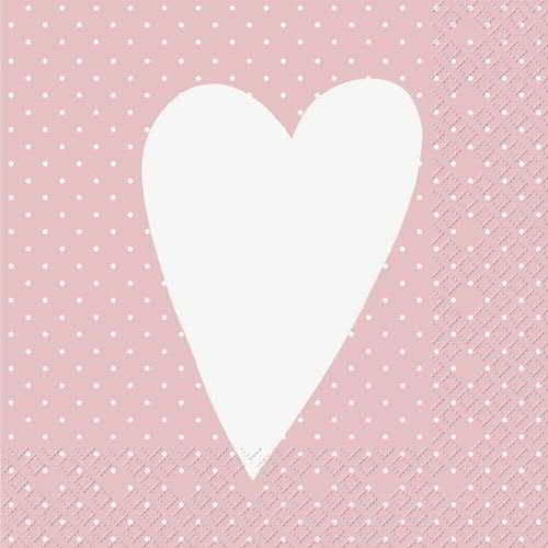 Servietten rosa, weißes Herz