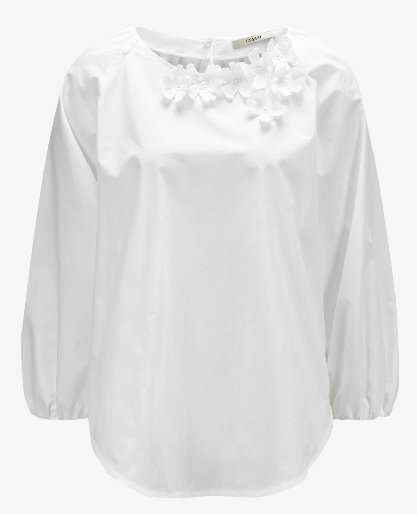 ODEEH - Baumwollbluse mit gehäkelten Blütenapplikationen weiß