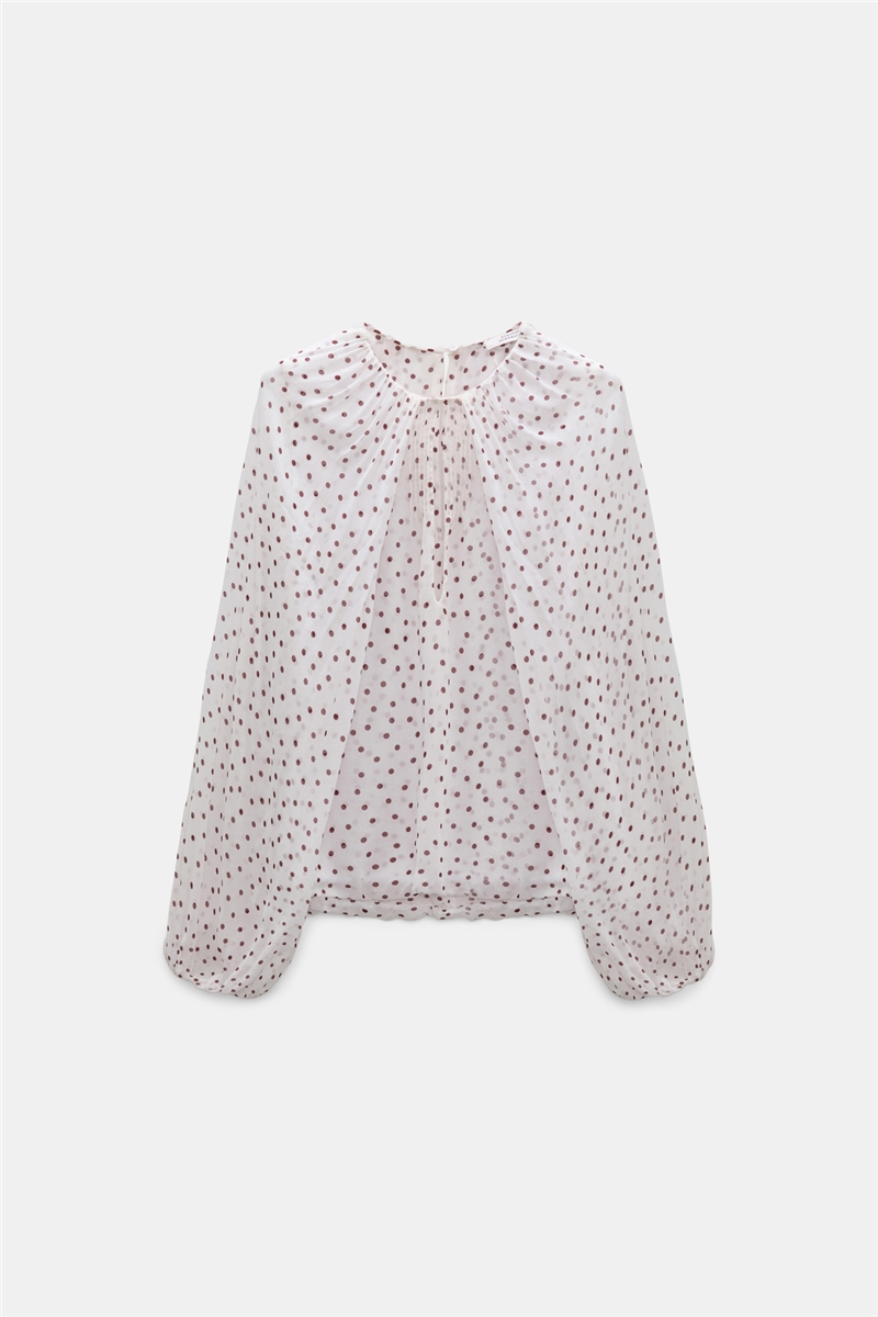 Dorothee Schumacher - DANCING DOTS Blouse Small Bordeaux Dot | Viskose-Georgette Bluse mit Volumenärmeln & Polka-Dot-Print