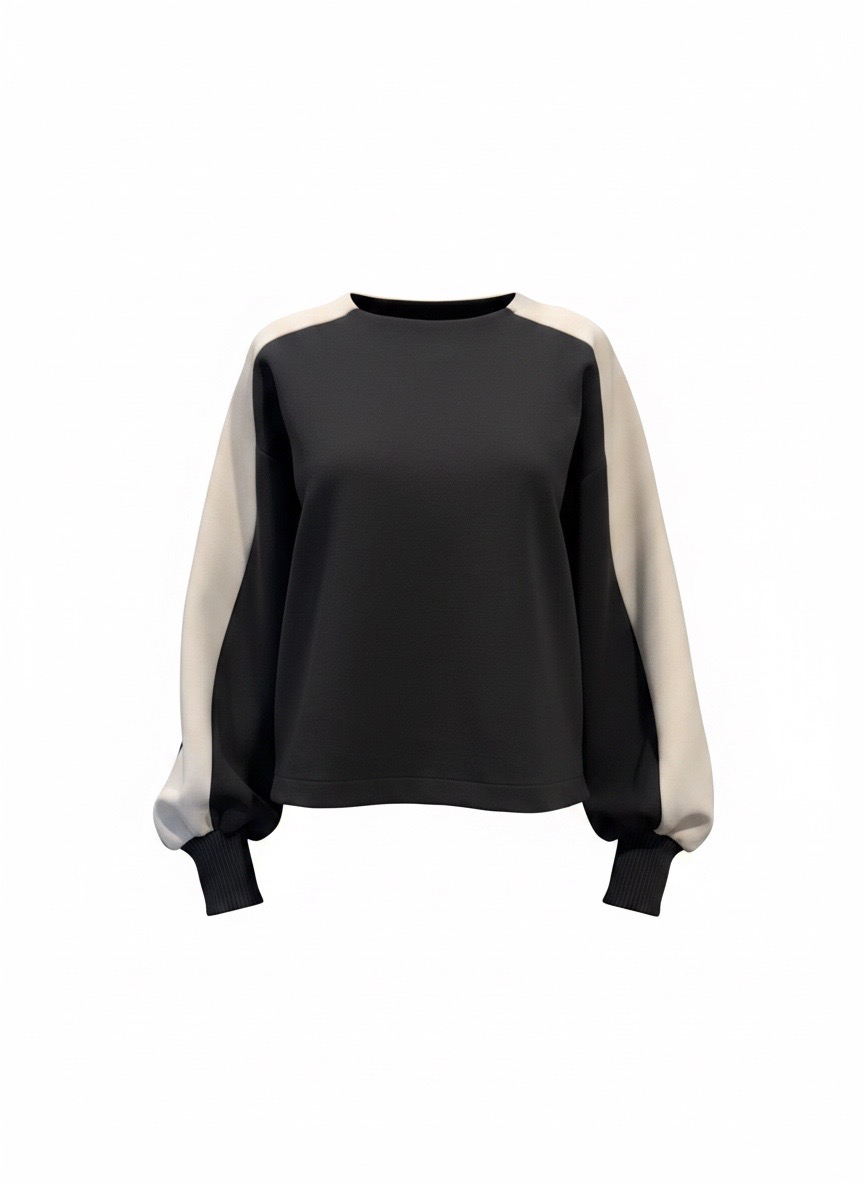 Uli Schneider - Patched Sweater Black/First Light Baumwoll-Stretch
