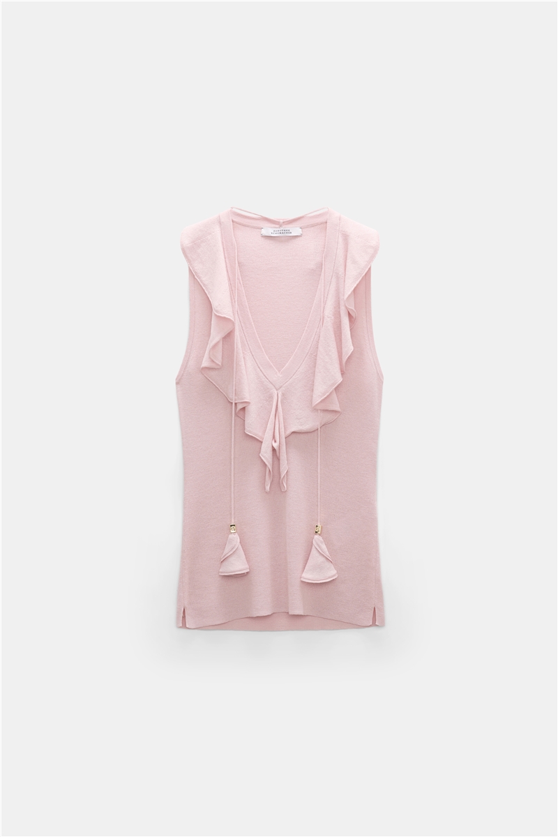 Dorothee Schumacher - REFINED ESSENTIALS Top Powder| Stricktop aus Schurwolle-Baumwolle mit Volant-Ausschnitt & Tasseln
