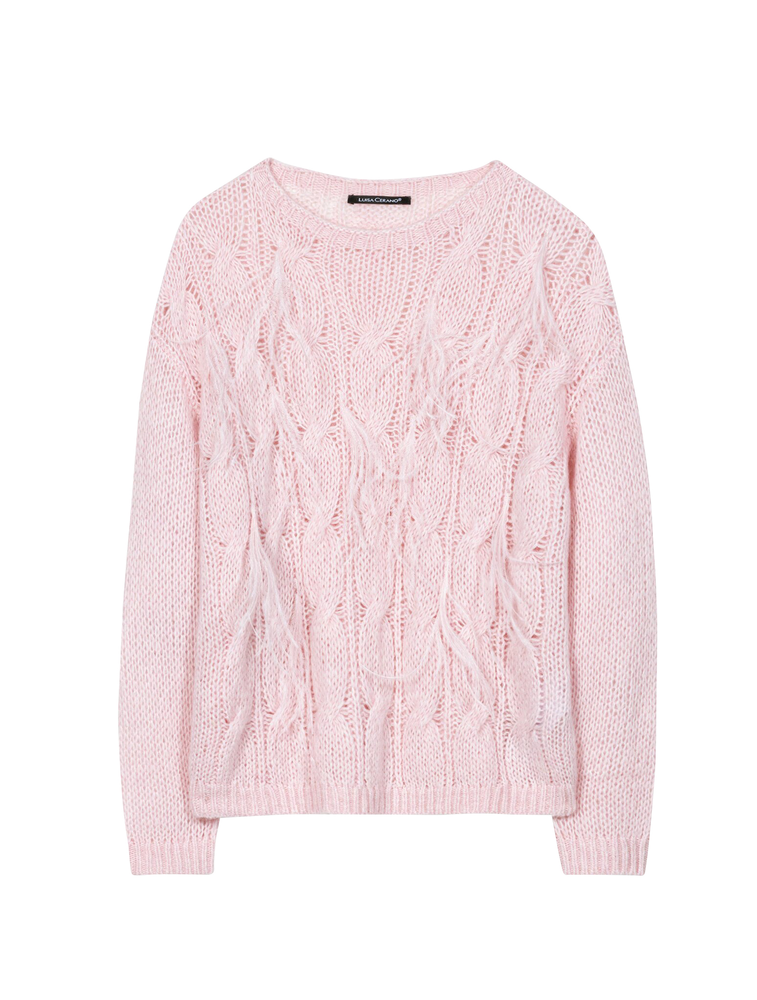 Luisa Cerano - Leichter Pullover mit Zopfmuster und Federn creamy blush