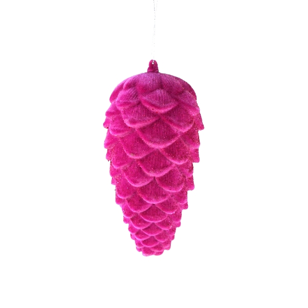 Hänger Zapfen magenta beflockt S