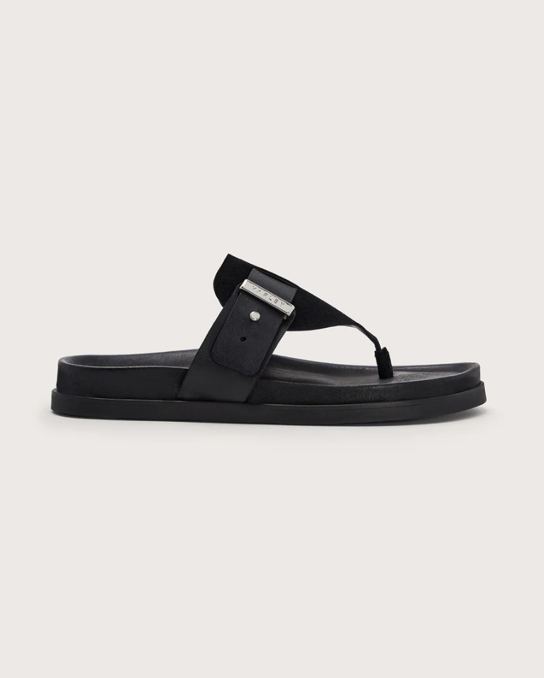 Varley - Suna Toe Post Sandale Schwarz  Veloursleder