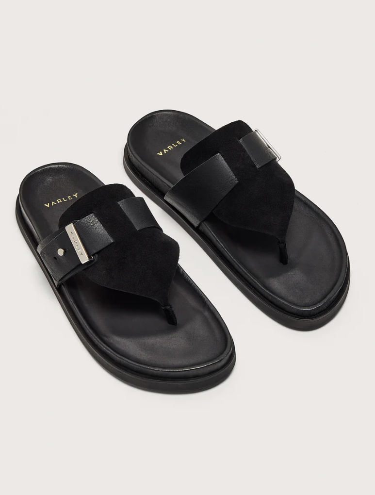 Varley - Suna Toe Post Sandale Schwarz  Veloursleder